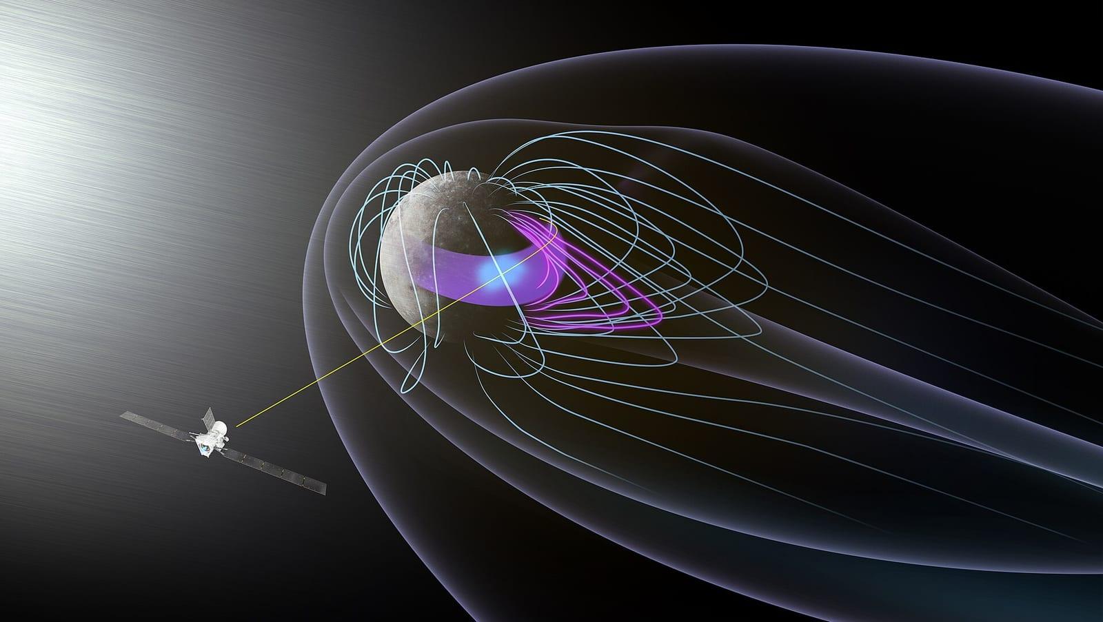 Visualization of Mercury's magnetosphere, the bubble formed by its magnetic field, measured during the mission's third flyby.