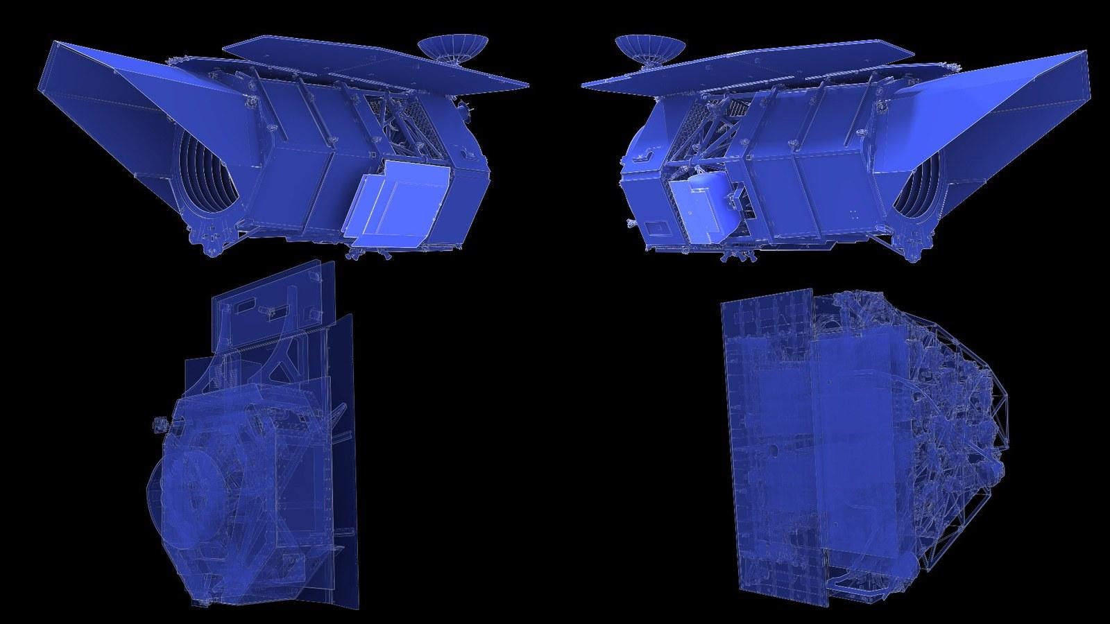 Diagram of the Roman observatory seen from three-quarters, with its two instruments labeled: the Wide Field Instrument and the Coronagraph Instrument.