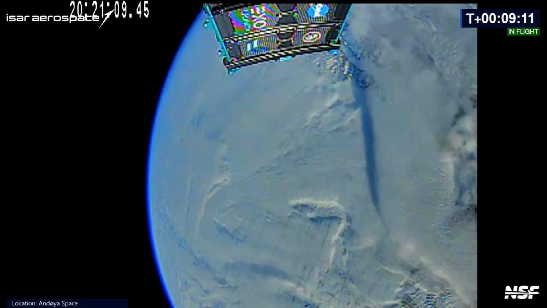 View from Spectrum's second stage in orbit: the curvature of Earth beneath a thin layer of blue atmosphere.