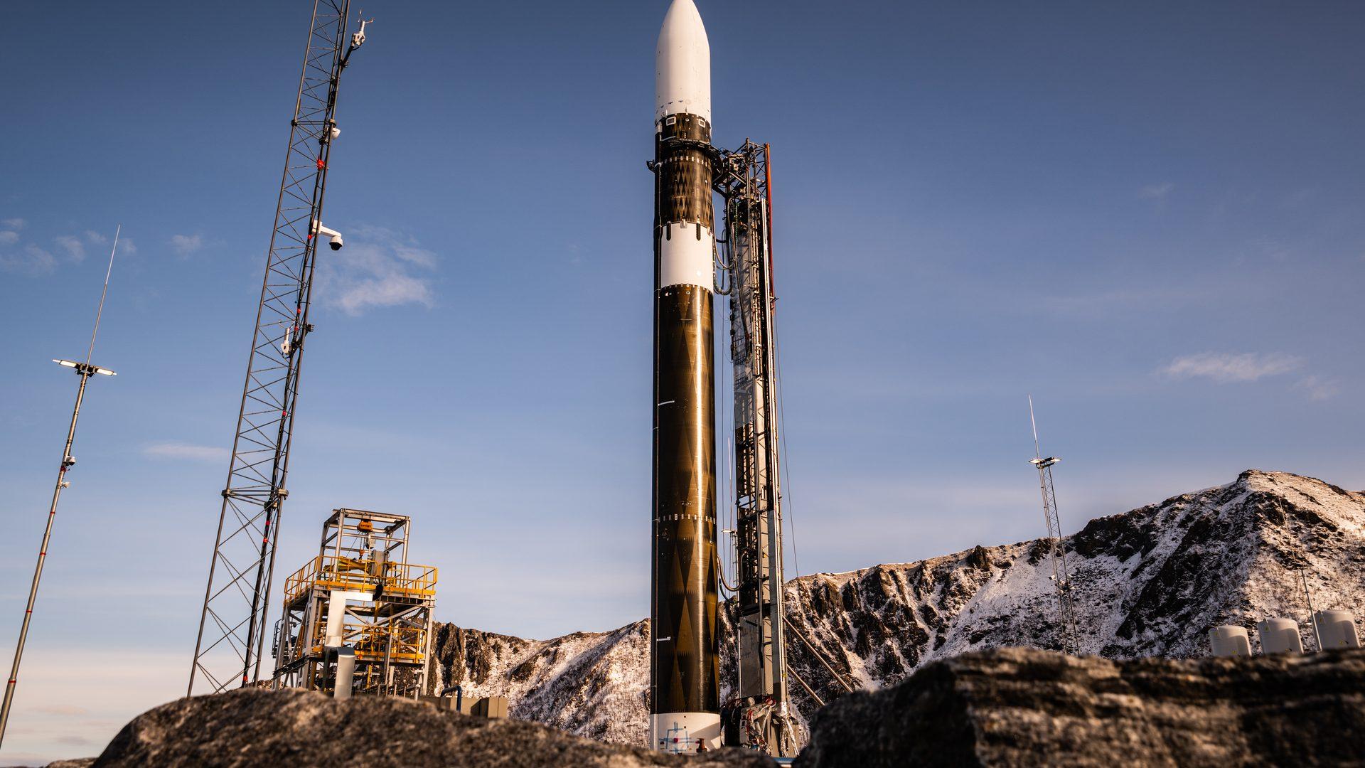 Spectrum standing vertically on its pad at Andøya, ahead of its first test flight.