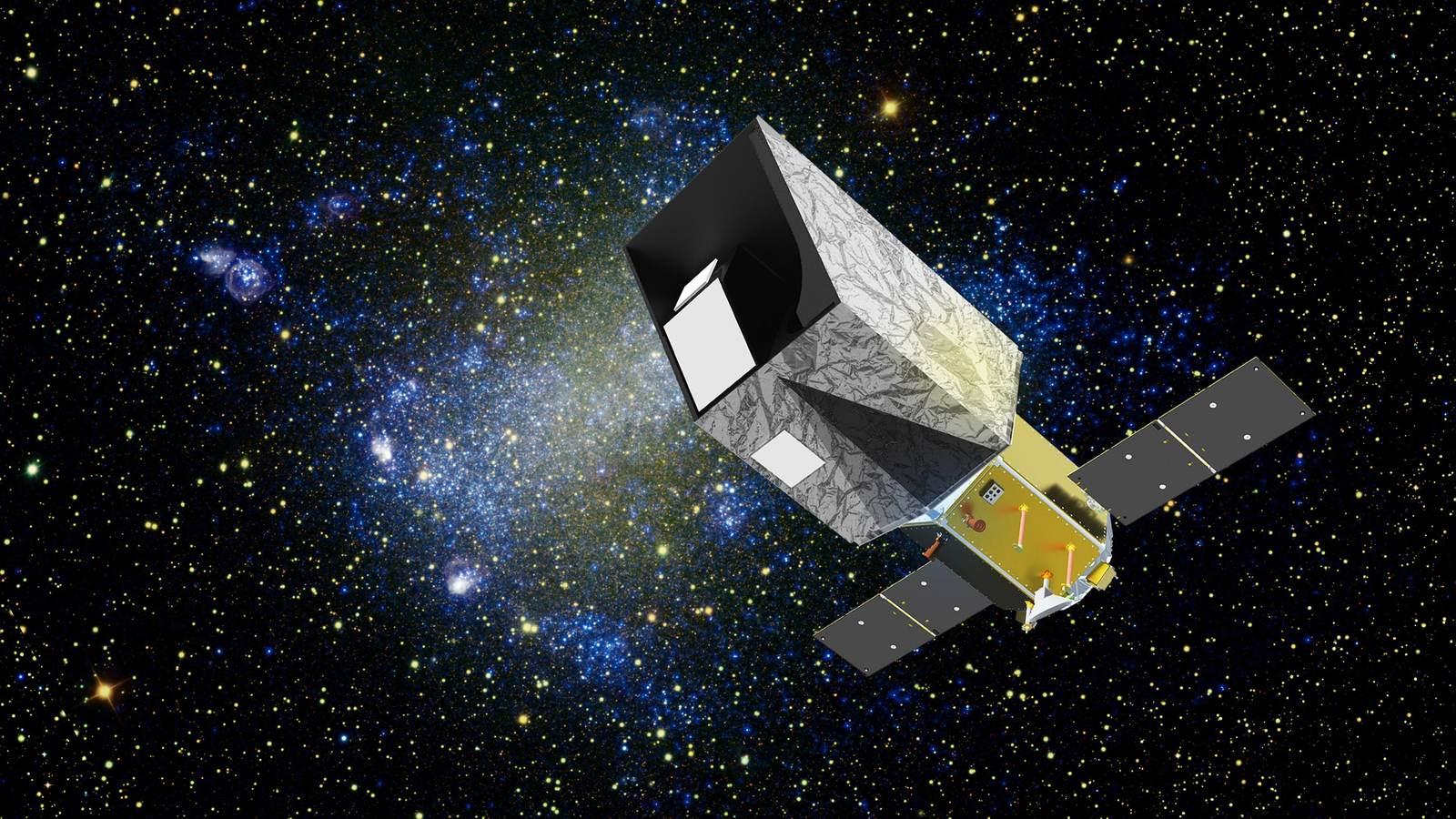 Artist's impression of NASA's UVEX space telescope in orbit, the agency's ultraviolet observatory.