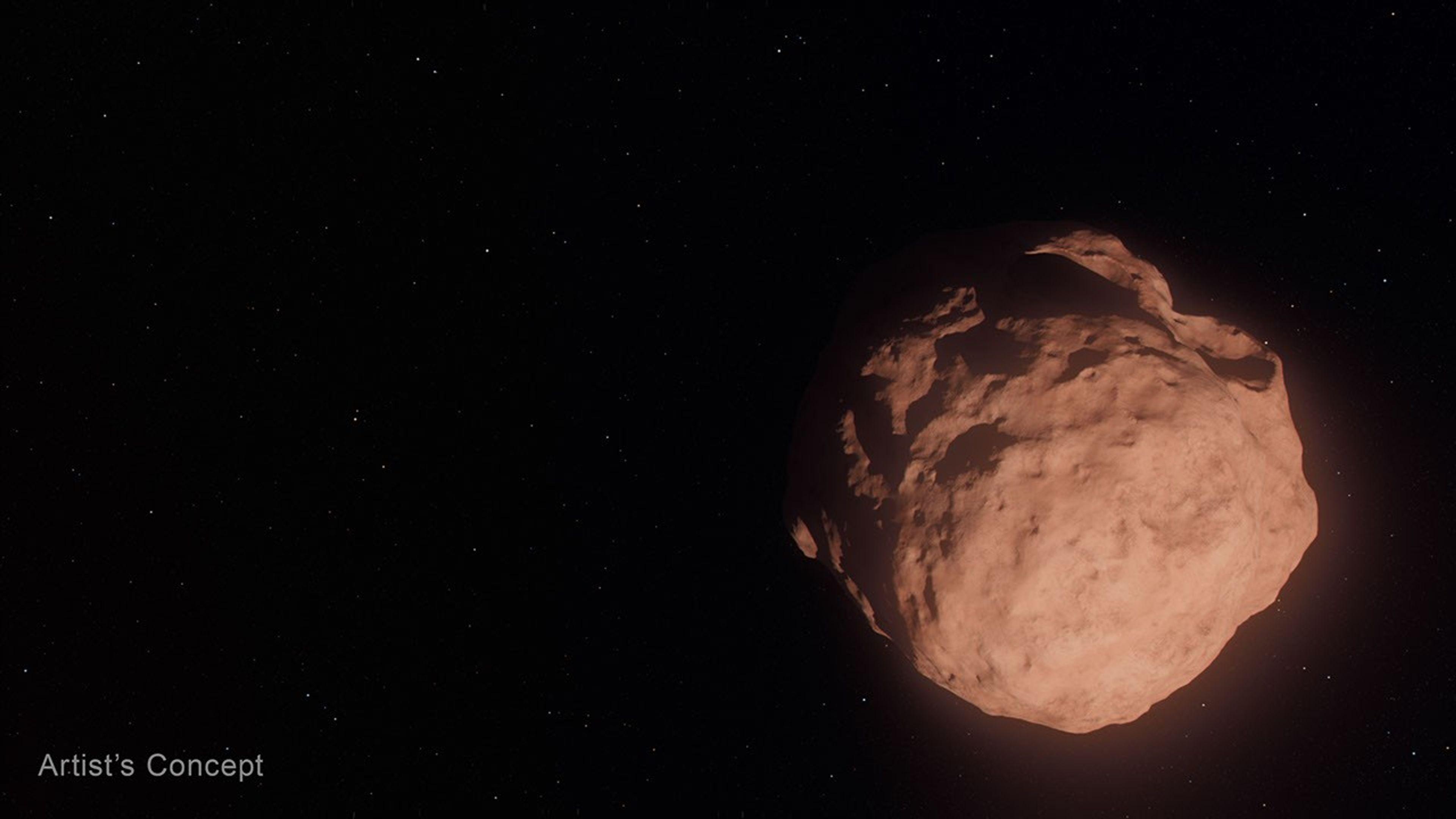 Artist's concept of a trans-Neptunian object: a small, dark, icy body seen from far away, orbiting the Sun beyond Neptune.